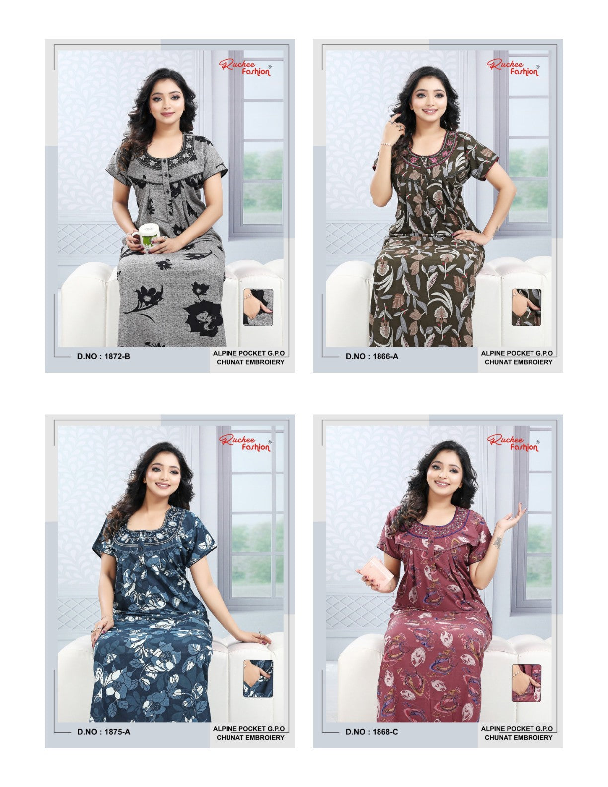 Gpo Chunat Ruchee Fashion Alpine Night Gowns Wholesale Rate