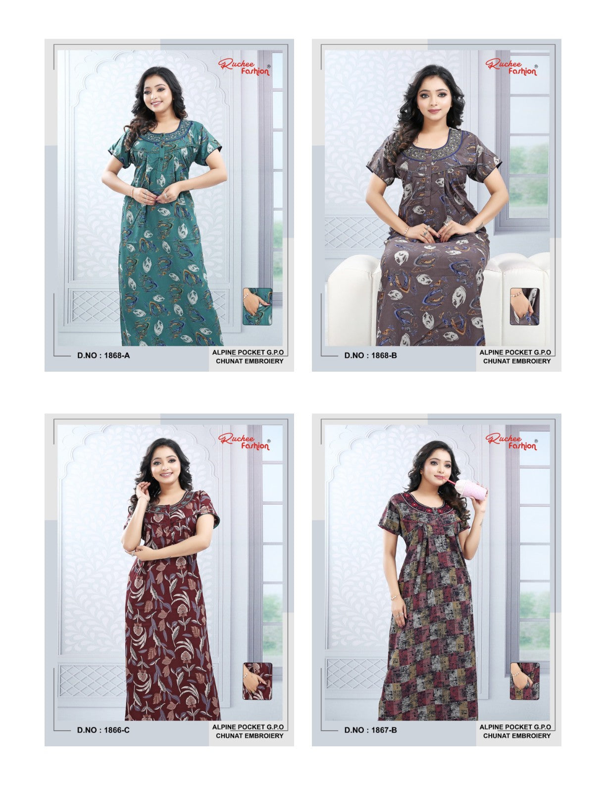 Gpo Chunat Ruchee Fashion Alpine Night Gowns Wholesale Rate