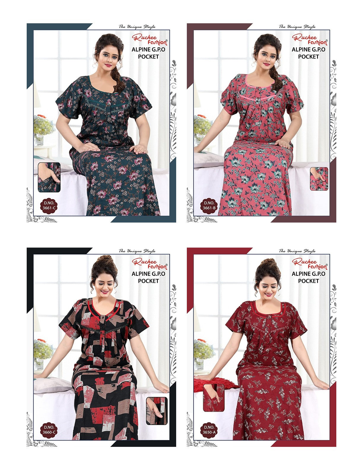 Gpo Pocket 1809 Ruchee Fashion Alpine Night Gowns Wholesale Price