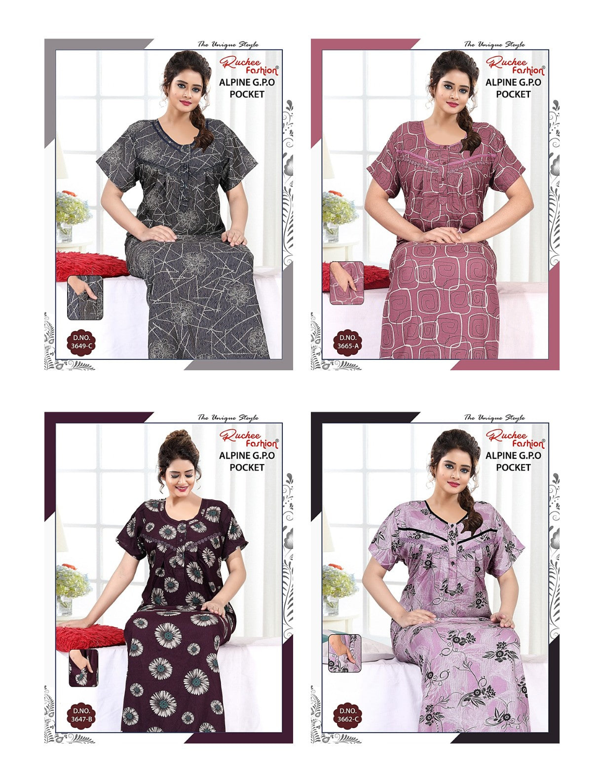 Gpo Pocket 1809 Ruchee Fashion Alpine Night Gowns Wholesale Price