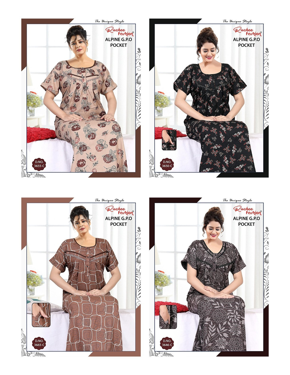 Gpo Pocket 1809 Ruchee Fashion Alpine Night Gowns Wholesale Price