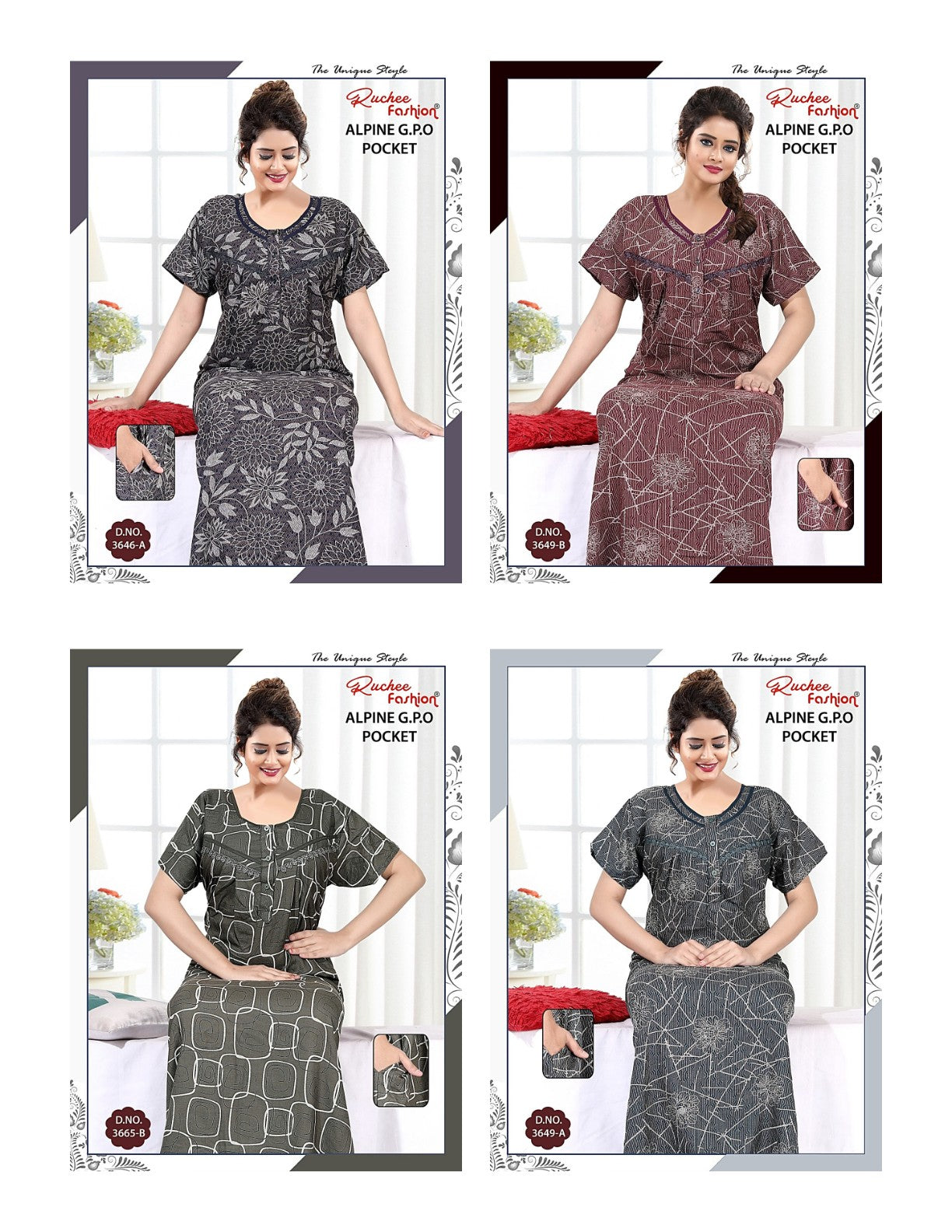 Gpo Pocket 1809 Ruchee Fashion Alpine Night Gowns Wholesale Price