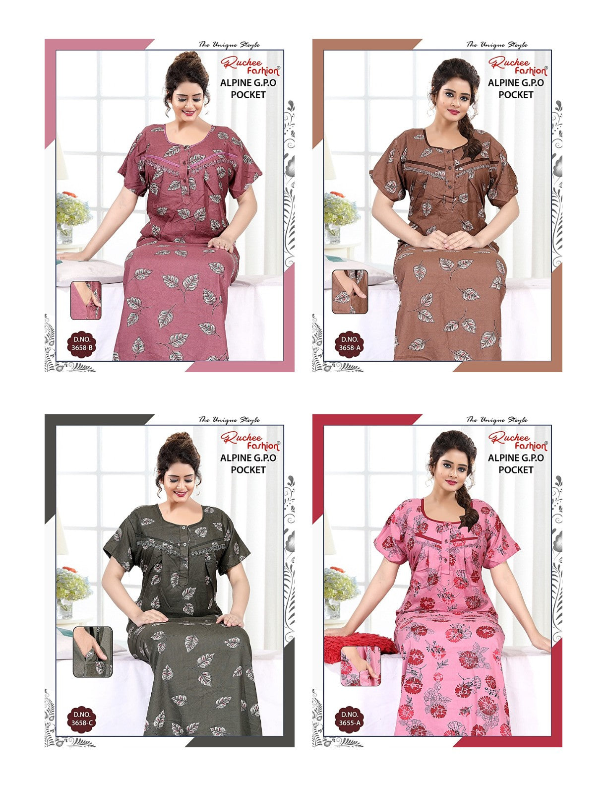 Gpo Pocket 1809 Ruchee Fashion Alpine Night Gowns Wholesale Price