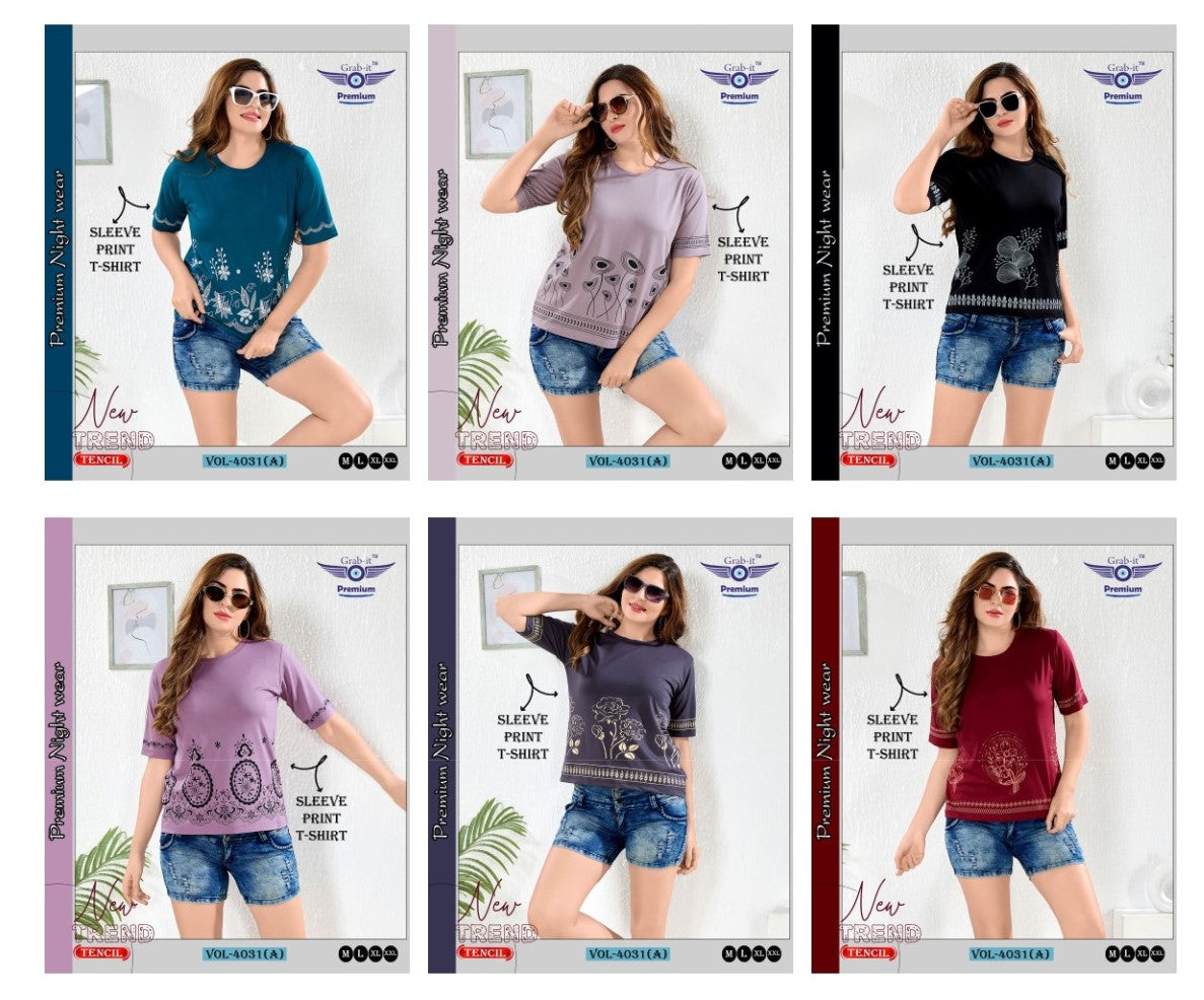 Vol 4031 A Grab It Tencil Women Tshirt Supplier India