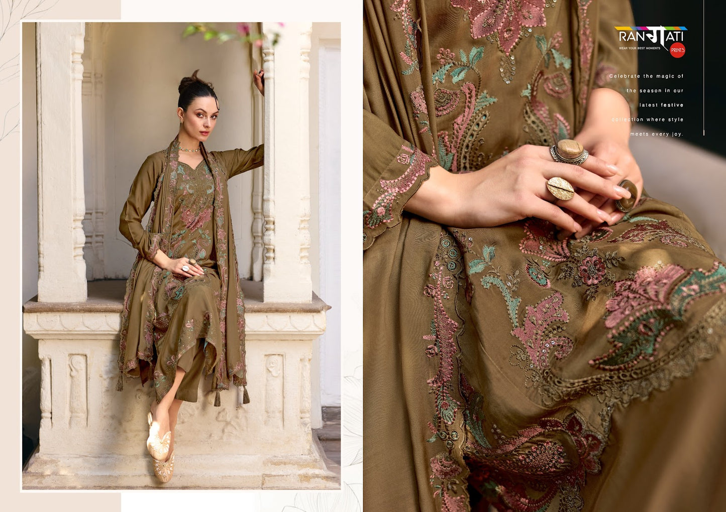 Grace Rangati Prints Silk Pant Style Suits Wholesale Price