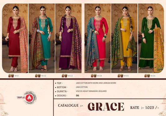 Grace Triple Aaa Jam Cotton Plazzo Style Suits Wholesale