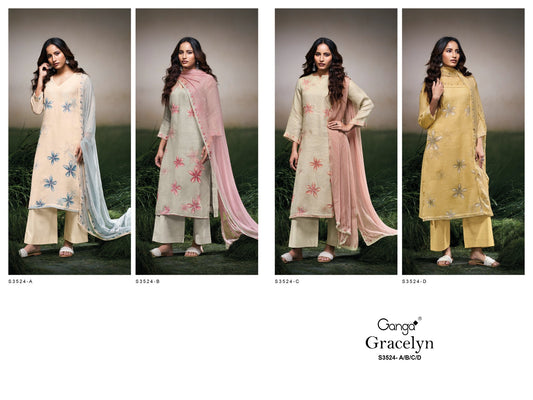 Gracelyn 3524 Ganga Pure Linen Pant Style Suits Supplier