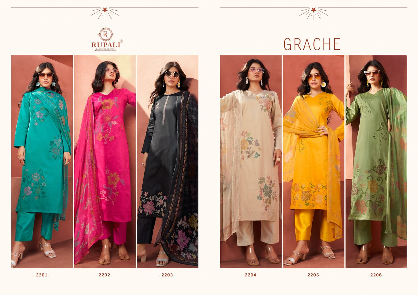 Grache Rupali Jaam Satin Pant Style Suits Manufacturer