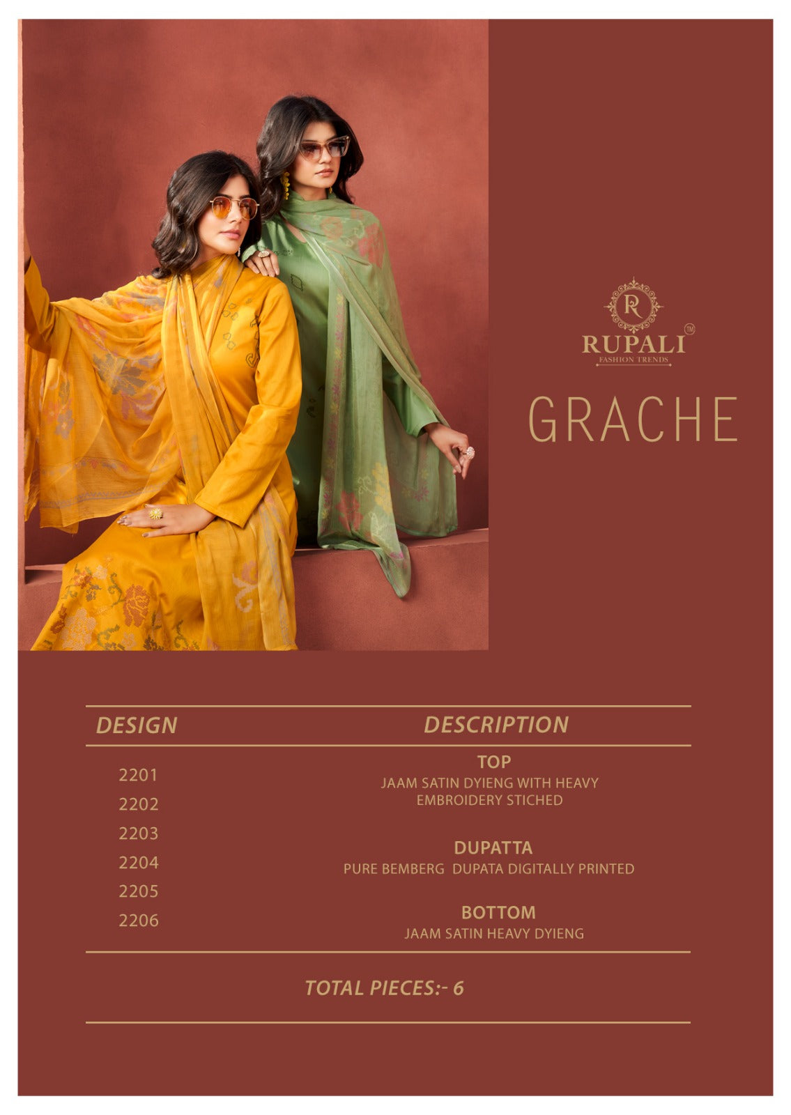 Grache Rupali Jaam Satin Pant Style Suits Manufacturer