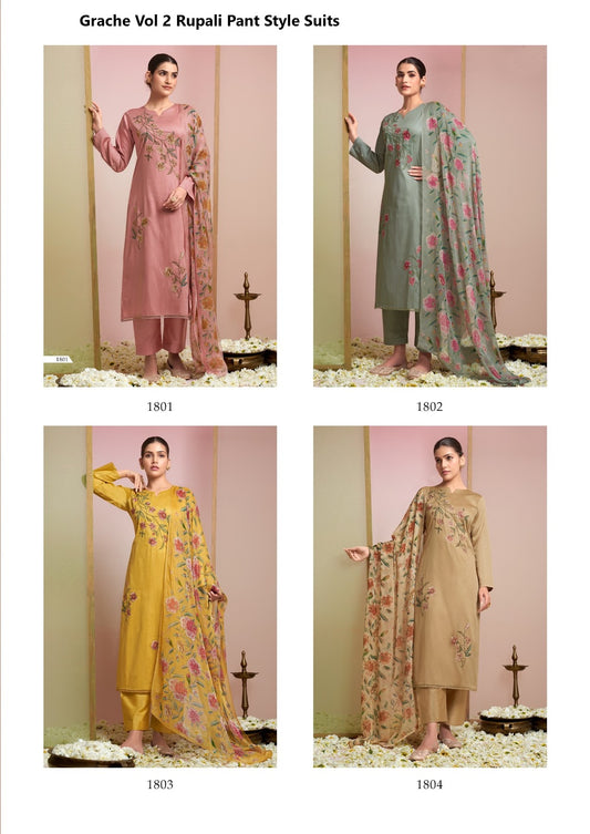 Grache Vol 2 Rupali Jaam Satin Pant Style Suits Supplier