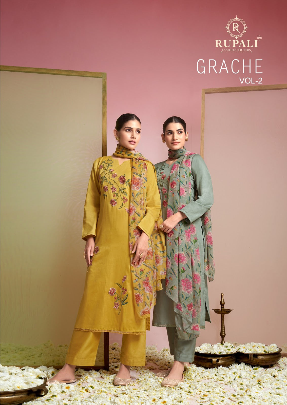 Grache Vol 2 Rupali Jaam Satin Pant Style Suits Supplier