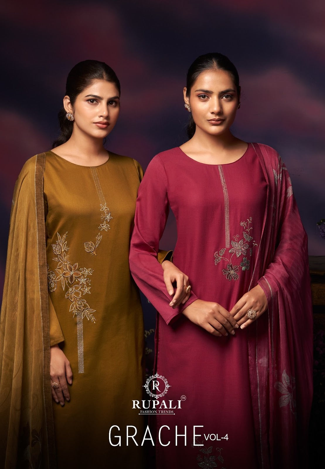 Grache Vol 4 Rupali Jaam Satin Pant Style Suits Supplier Gujarat