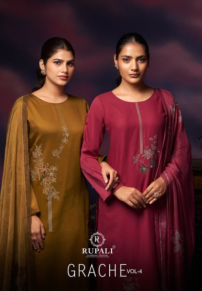 Grache Vol 4 Rupali Jaam Satin Pant Style Suits Supplier Gujarat