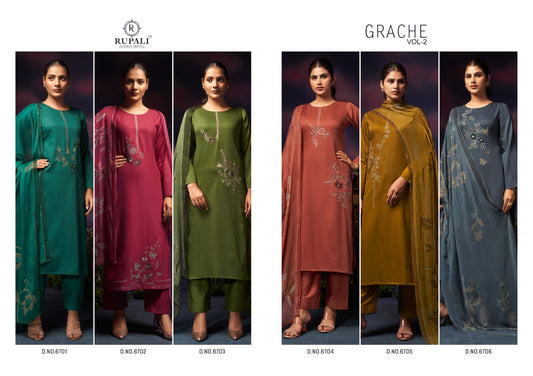 Grache Vol 4 Rupali Jaam Satin Pant Style Suits Supplier Gujarat