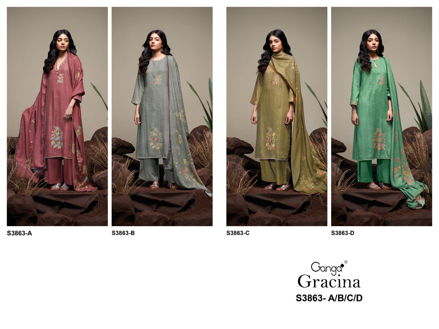 Gracina 3863 Ganga Pashmina Suits Wholesaler