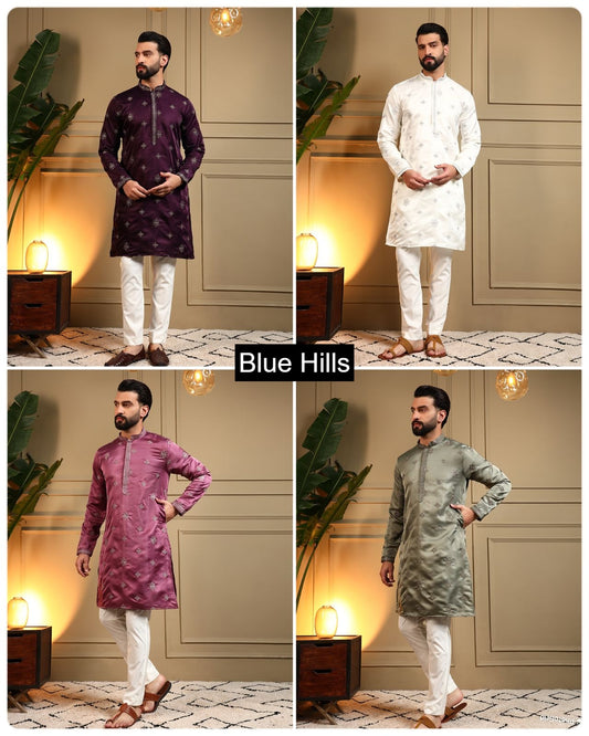 Grand Utsav 3.0 Blue Hills Silk Mens Kurta Pajama Wholesale Price