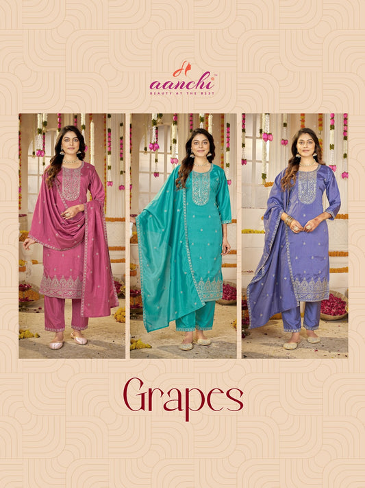 Grapes Aanchi Crystal Silk Readymade Pant Style Suits Exporter Ahmedabad