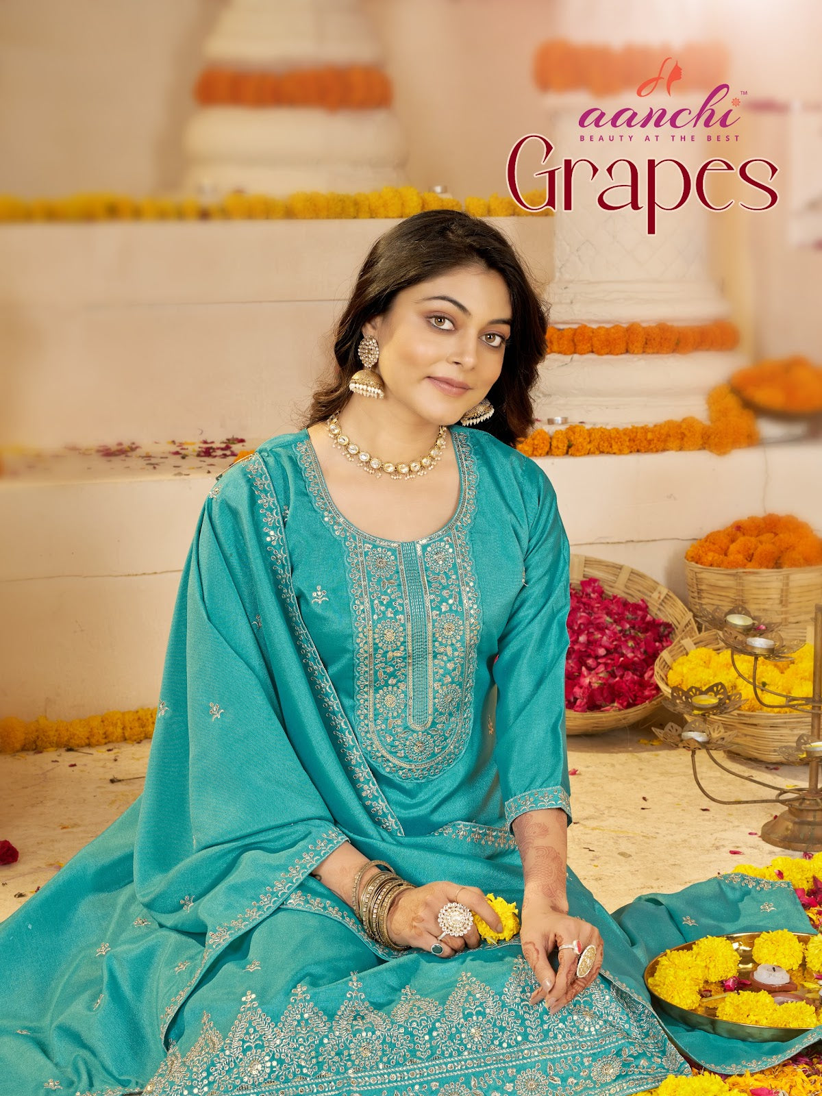 Grapes Aanchi Crystal Silk Readymade Pant Style Suits Exporter Ahmedabad