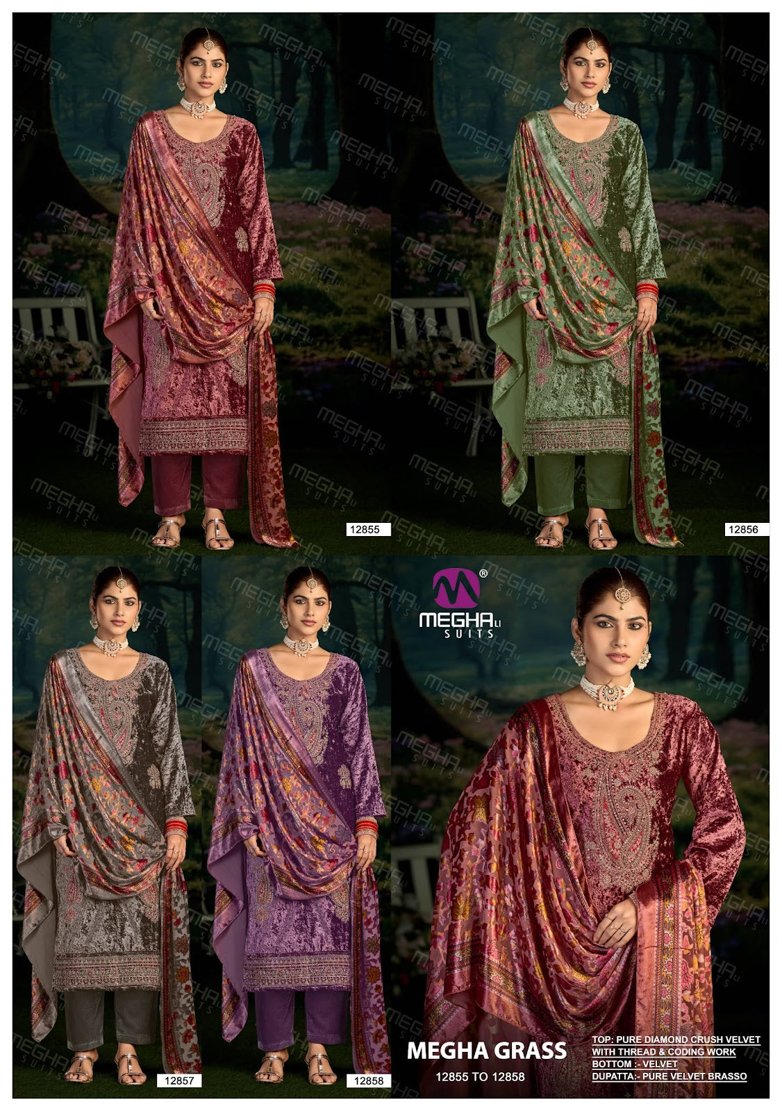 Grass Megha Crush Velvet Suits Exporter India