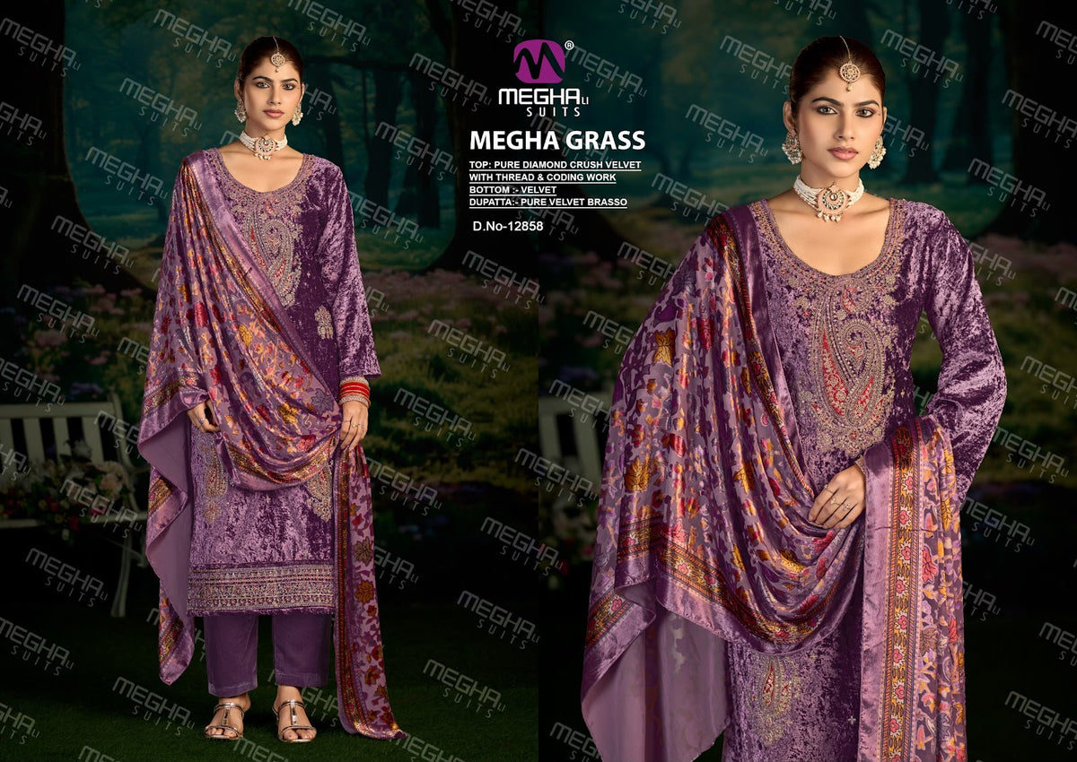 Grass Megha Crush Velvet Suits Exporter India