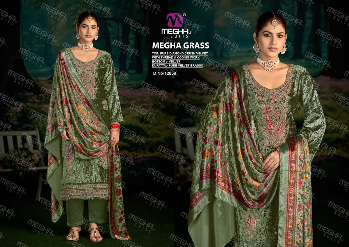 Grass Megha Crush Velvet Suits Exporter India