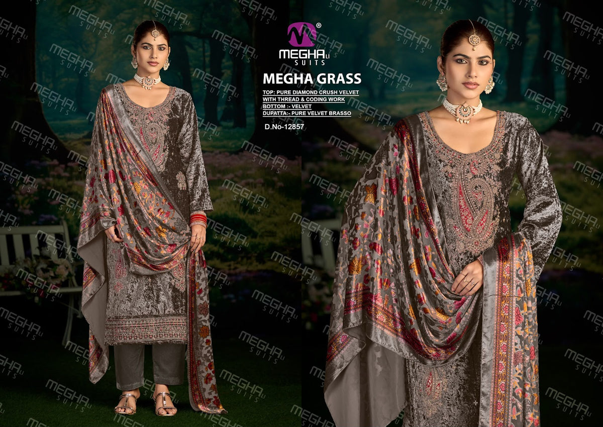 Grass Megha Crush Velvet Suits Exporter India