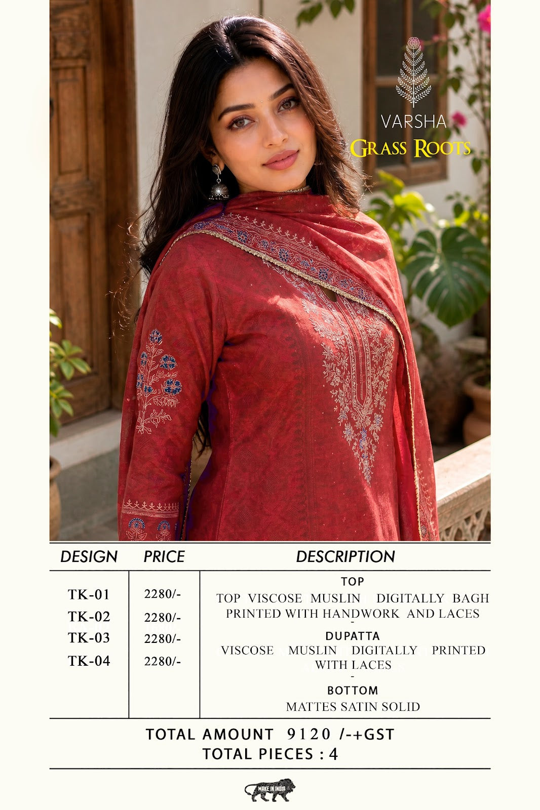 Grass Roots Varshaa Viscose Muslin Pant Style Suits Wholesaler Gujarat