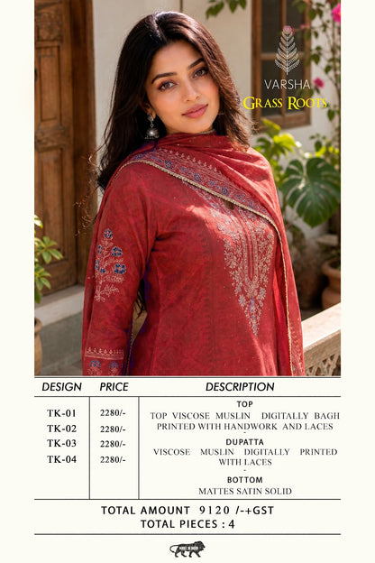 Grass Roots Varshaa Viscose Muslin Pant Style Suits Wholesaler Gujarat