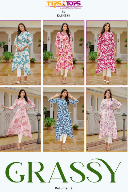 Grassy Vol 2 Tips Tops Heavy Reyon A-Line Kurti Manufacturer Gujarat