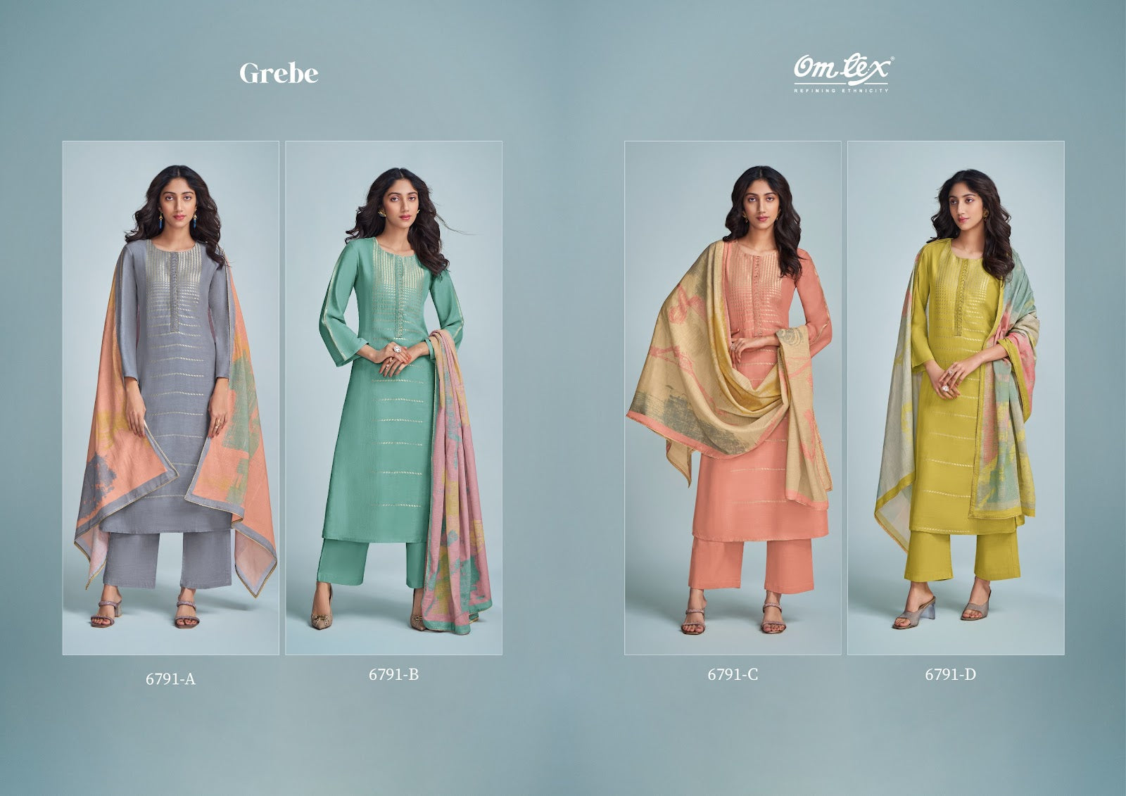 Grebe Omtex Pure Linen Plazzo Style Suits Wholesaler