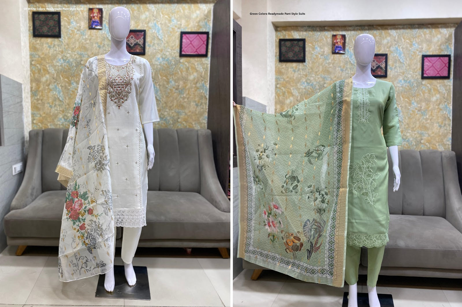 Green Of White Colorx Bombay Readymade Pant Style Suits Wholesaler