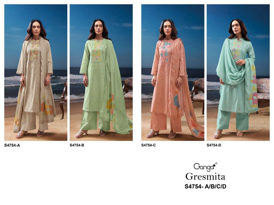Gresmita S4754 Ganga Cotton Plazzo Style Suits Wholesale Rate