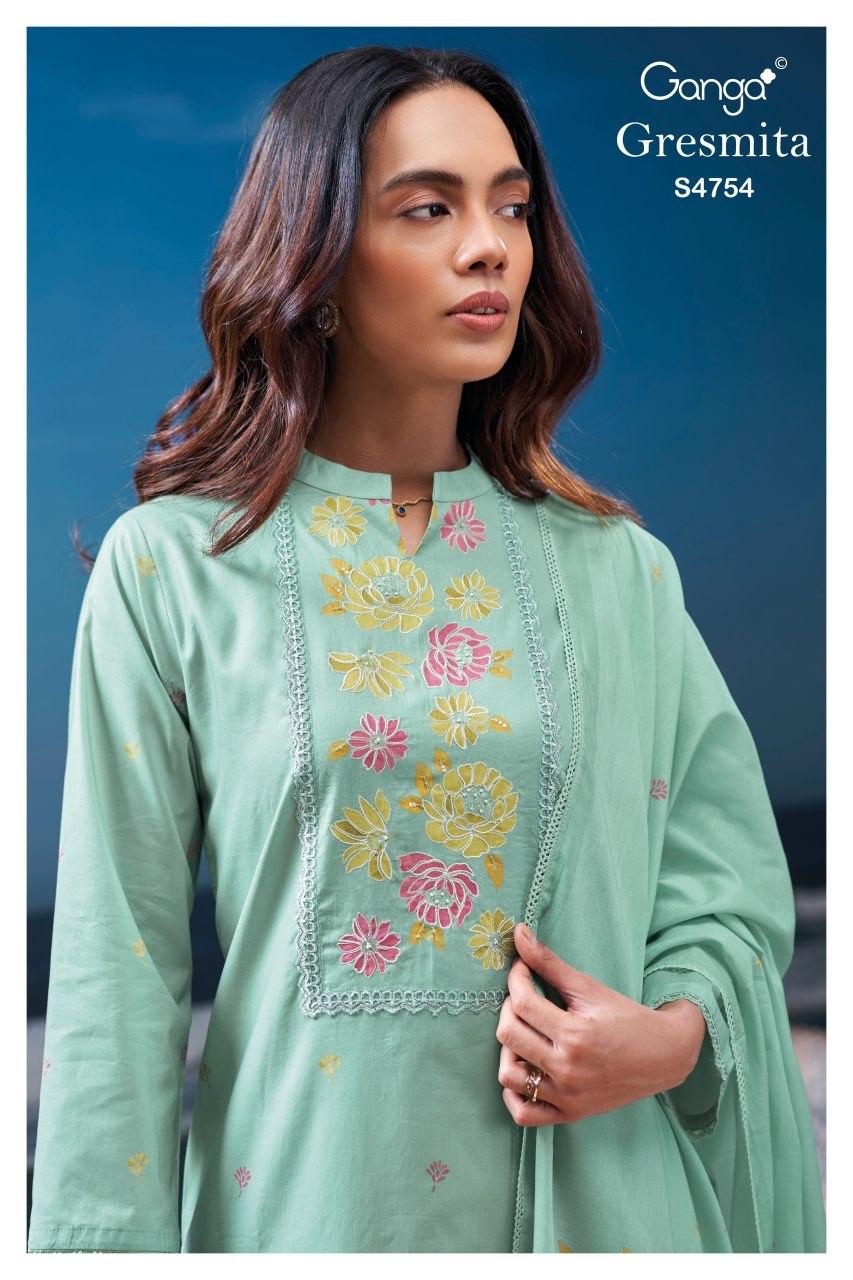 Gresmita S4754 Ganga Cotton Plazzo Style Suits Wholesale Rate