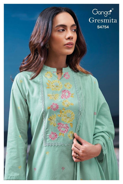 Gresmita S4754 Ganga Cotton Plazzo Style Suits Wholesale Rate