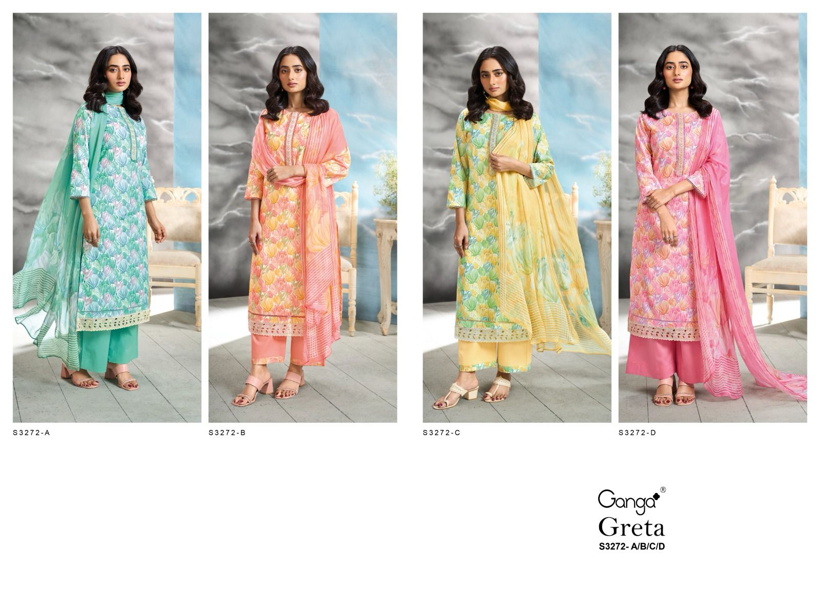 Greta S3272 Ganga Cotton Plazzo Style Suits Supplier Ahmedabad