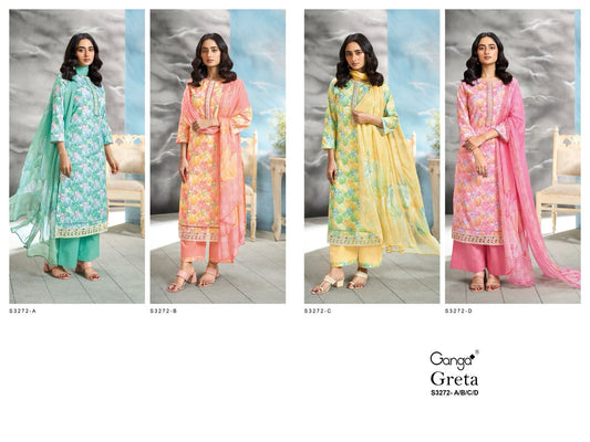 Greta S3272 Ganga Cotton Plazzo Style Suits Supplier Ahmedabad