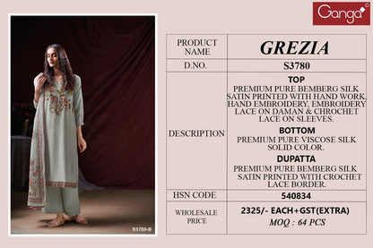 Grezia 3780 Ganga Premium Bemberg Plazzo Style Suits Wholesale Price