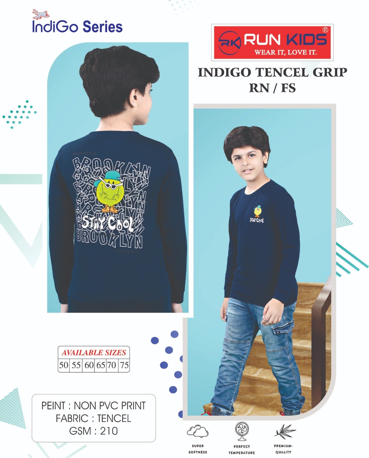 Grip Indigo Series Run Kids Tencil Lycra Boys Tshirt Manufacturer Gujarat