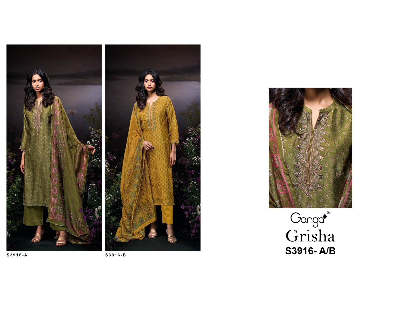 Grisha 3916 Ganga Bemberg Silk Plazzo Style Suits Exporter