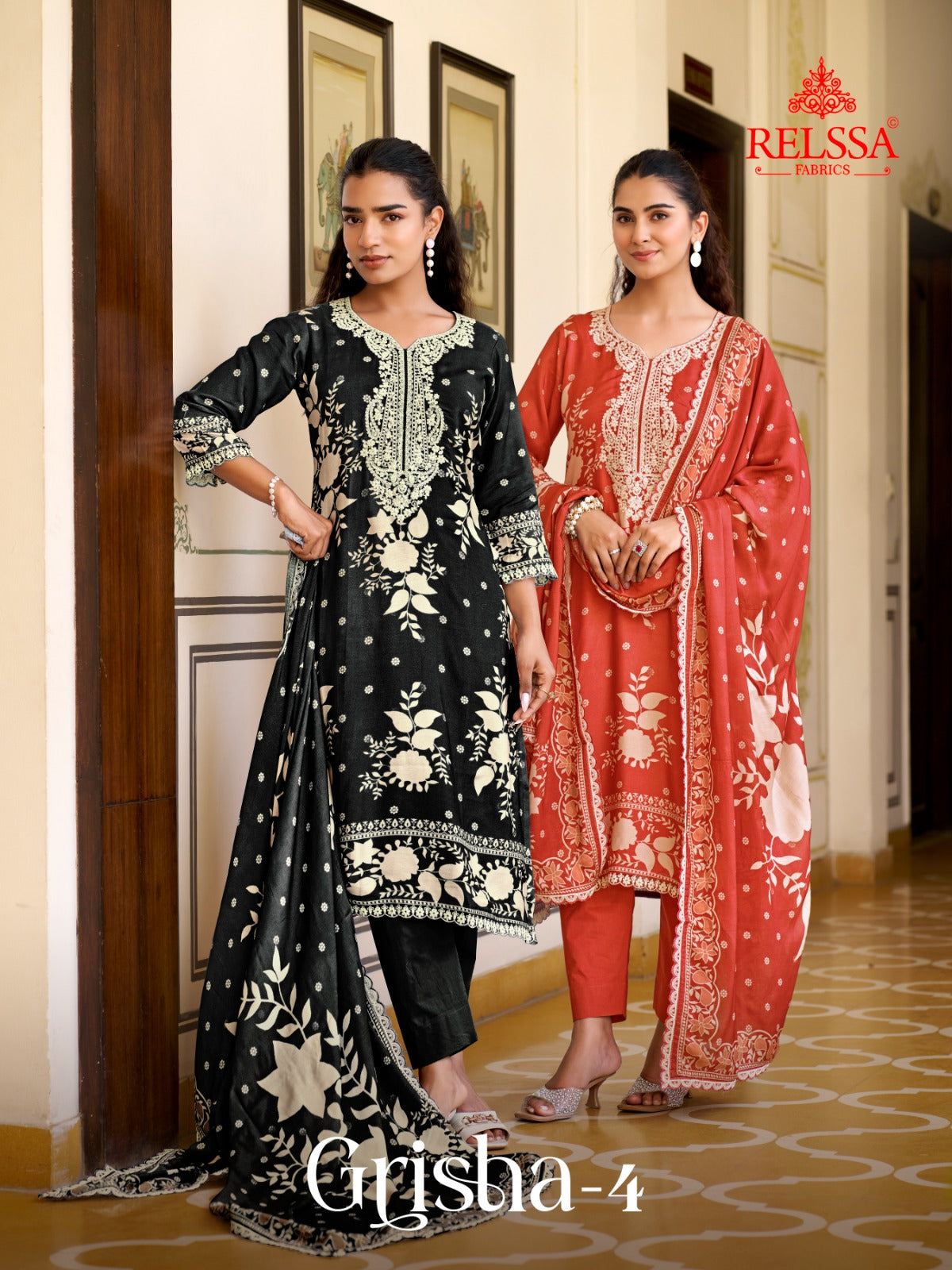 Grisha Vol 4 Relssa Fabrics Pure Maslin Pant Style Suits Wholesale
