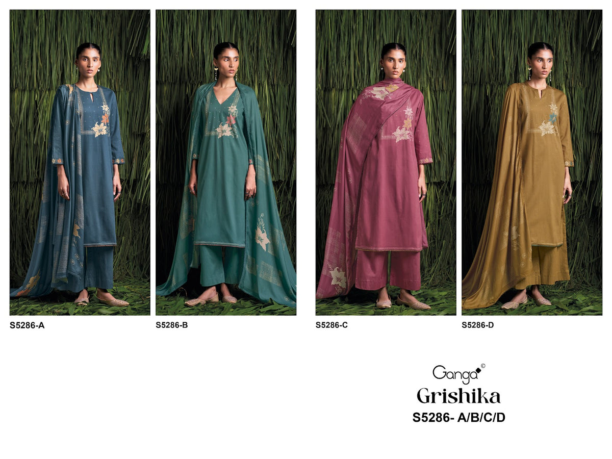 Grishika S5286 Ganga Corduroy Plazzo Style Suits Exporter Ahmedabad