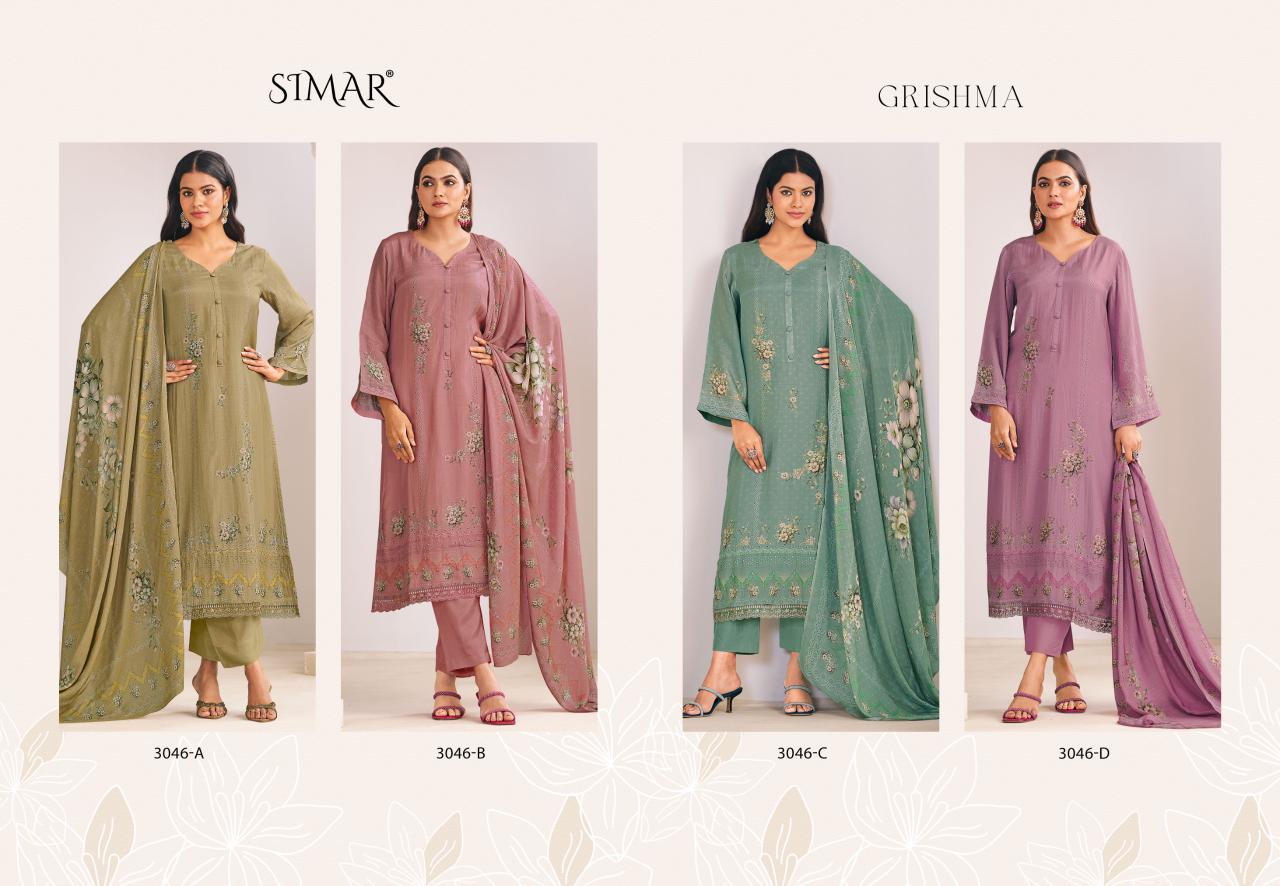 Grishma 3046 Simar Glossy Viscose Muslin Plazzo Style Suits Supplier Ahmedabad