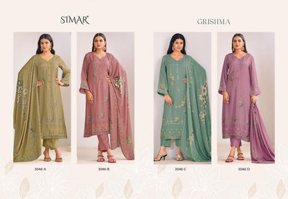 Grishma 3046 Simar Glossy Viscose Muslin Plazzo Style Suits Supplier Ahmedabad