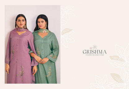 Grishma 3046 Simar Glossy Viscose Muslin Plazzo Style Suits Supplier Ahmedabad