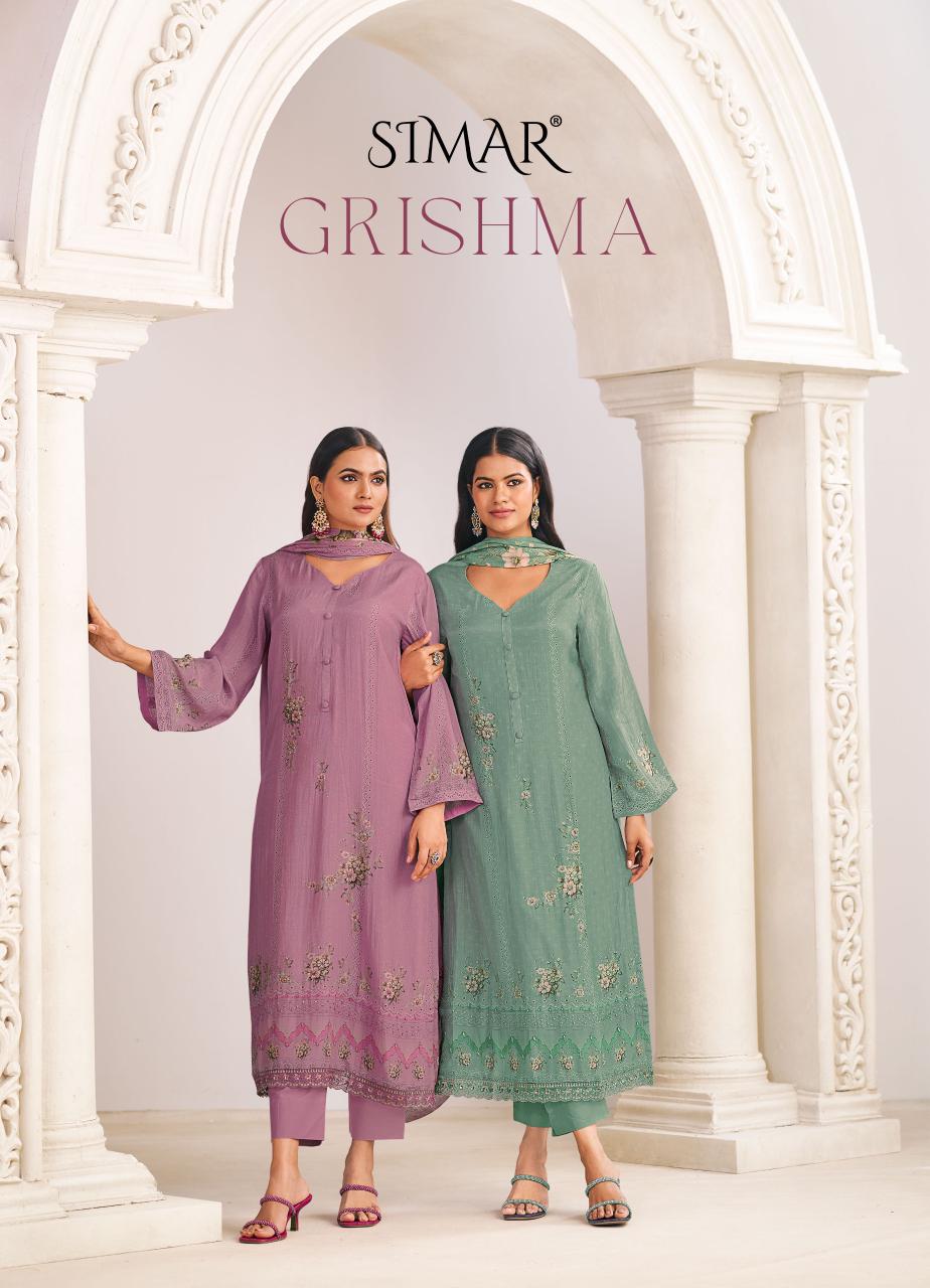 Grishma 3046 Simar Glossy Viscose Muslin Plazzo Style Suits Supplier Ahmedabad