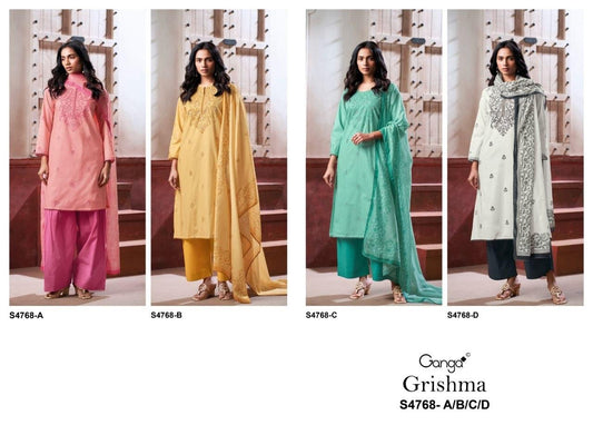 Grishma 4768 Ganga Cotton Plazzo Style Suits Wholesale Rate