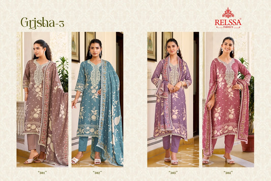Grishna 3 Relssa Fabrics Pure Maslin Pant Style Suits Wholesale Price