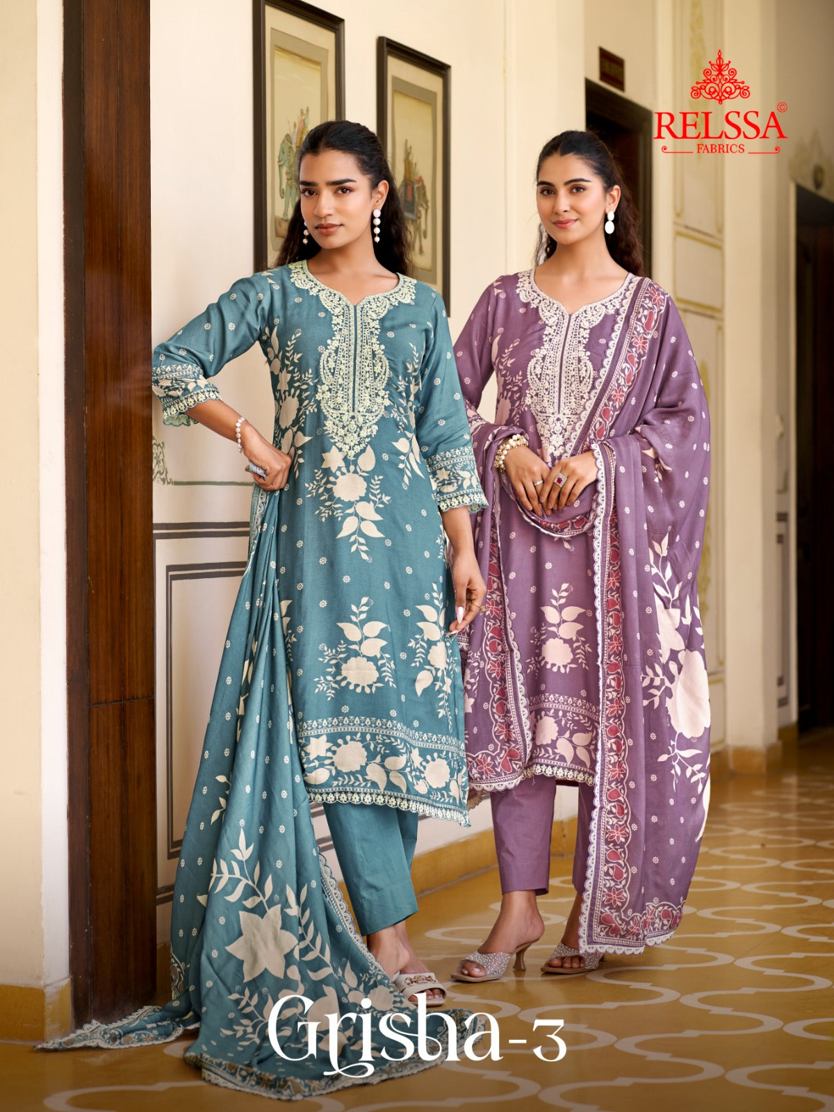 Grishna 3 Relssa Fabrics Pure Maslin Pant Style Suits Wholesale Price