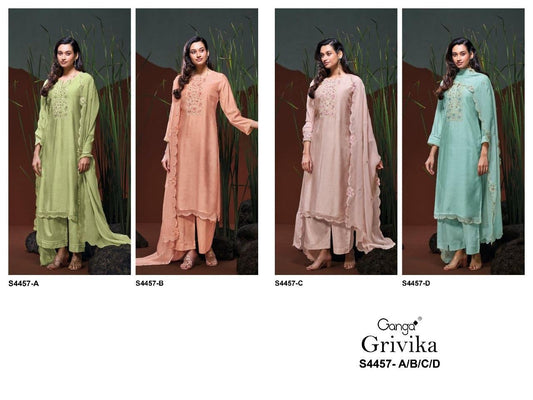 Grivika S4457 Ganga Bemberg Silk Plazzo Style Suits Manufacturer