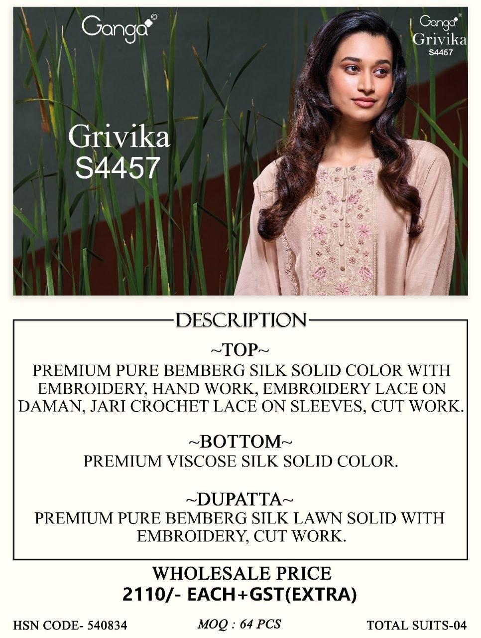 Grivika S4457 Ganga Bemberg Silk Plazzo Style Suits Manufacturer